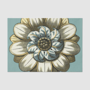 Papel De Seda Medalhão Floral ornamentado sobre fundo azul claro