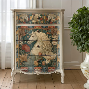 Papel De Seda Medieval Floral William Morris Style Unicorn