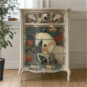 Papel De Seda Medieval Jade Floral William Morris Style Unicorn