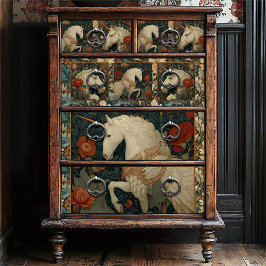 Papel De Seda Medieval Jade Floral William Morris Style Unicorn