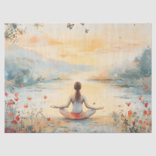 Papel De Seda Meditação do Prado do Pôr do Sol com Borboletas (6