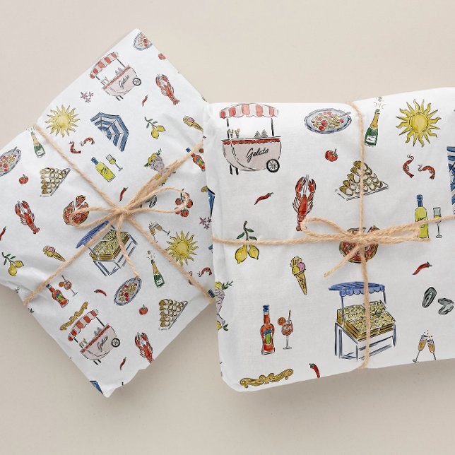 Papel De Seda Mediterranean Verão Italiano Doodle (Criador carregado)
