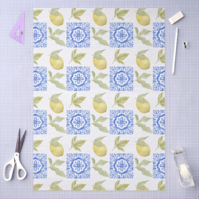 Papel De Seda Mediterrenean Citrus Lemon pattern (Arte )