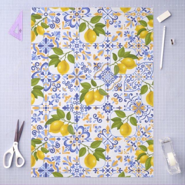 Papel De Seda Mediterrenean Citrus Lemon pattern (Arte )