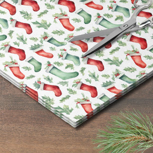 Papel De Seda Meia de Natal em Aquarela Festiva de Fim de Ano