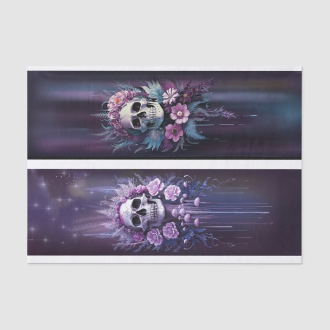 Papel De Seda Meia-noite Macabre, Incrível Crânio Gótico em Plum (Frente )