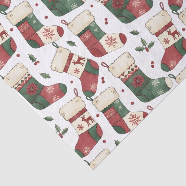 Papel De Seda Meias de Natal em Patchwork Vermelho Verde Branco (Detalhes)