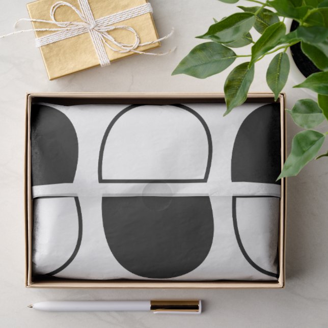 Papel De Seda Meio Círculo Geométrico Preto e Branco (Presente)