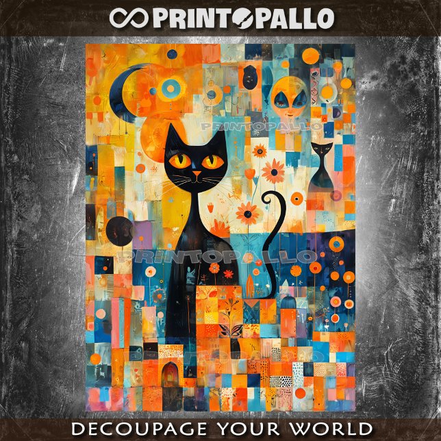 Papel De Seda Meio século Gato preto moderno sobre uma colagem c (Criador carregado)