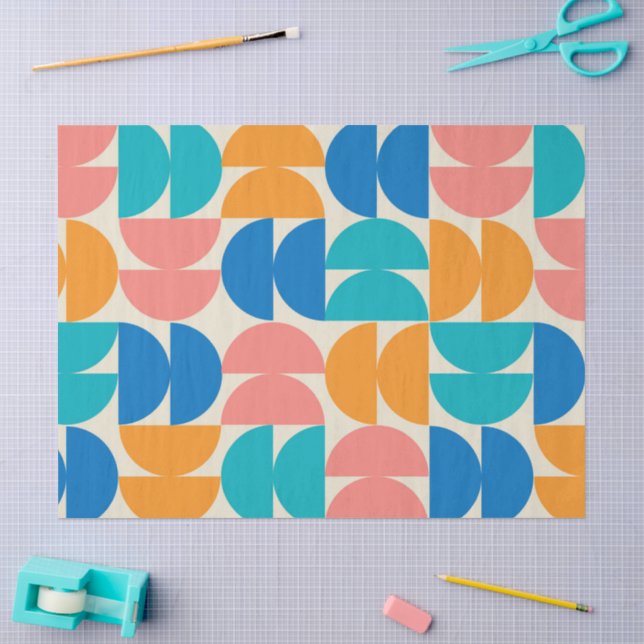 Papel De Seda Meio Século Meios Círculos em laranja azul turques (Arte )