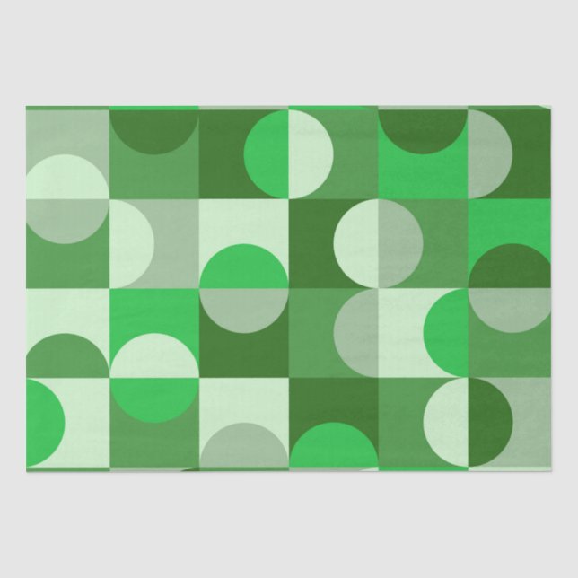 Papel De Seda Meio Século Moderno Meios Círculos Verde Cinza (Frente )
