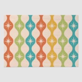 Papel De Seda Meio século Retro Starbursts em um padrão de ogee