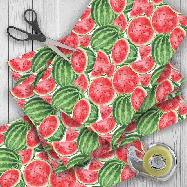 Papel De Seda Melão Vermelho Verde Verão Piquenique  (Watermelon gift wrapping tissue paper)