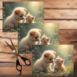 Papel De Seda Melhores amigos - cachorrinho e gatinho bonitinho 
