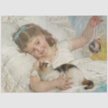 Menina Adorável Brincando Com Seu Gato Pet