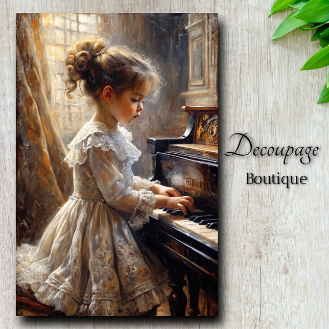 Papel De Seda Menina Antiga Tocando Piano Decoupage (Vintage Little Girl Playing The Piano By Decoupage Boutique)