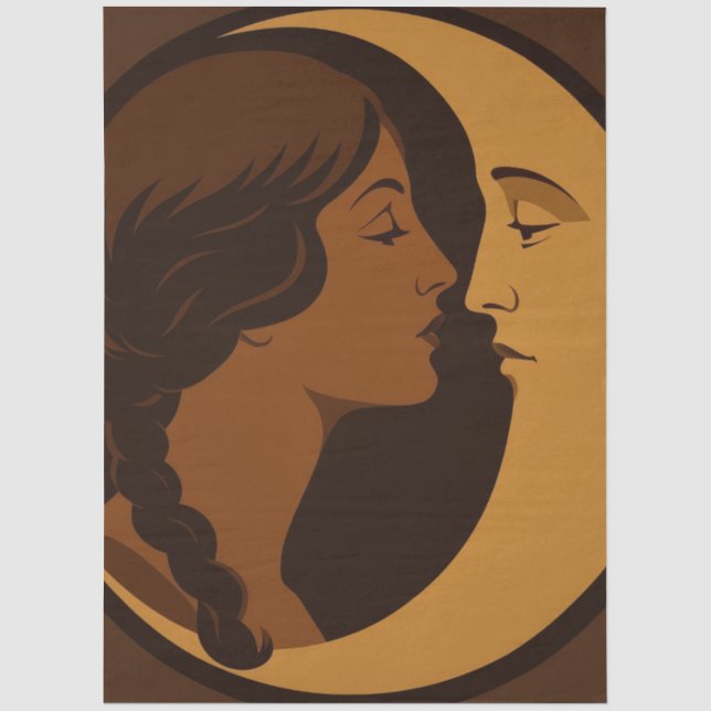 Papel De Seda Menina Art Déco Gótica e Decoupage de Lua Crescent (Frente )