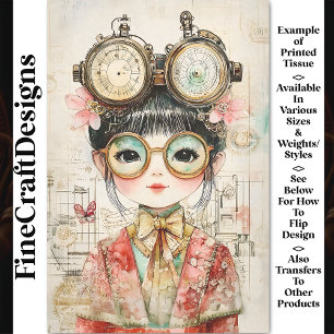 Papel De Seda Menina Asiática em Aquarela Steampunk BH9 Decoupag