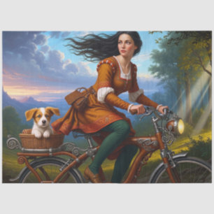 Papel De Seda Menina Bonita Com Cachorrinho Na Bicicleta Decoupa