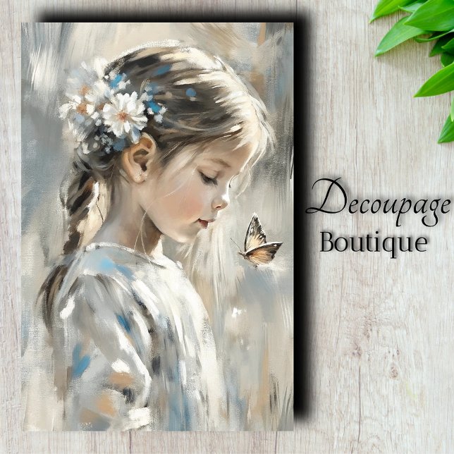 Papel De Seda Menina Borboleta Margarida Decoupage (Daisy Butterfly Girl Decoupage Tissue Paper)