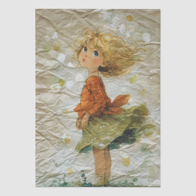 Papel De Seda Menina Caprichosa em uma Cena Ventosa (Frente )