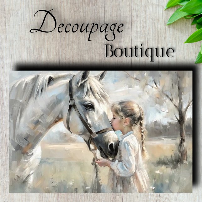 Papel De Seda Menina Cavalo Branco Decoupagem (Little Girl White Horse Decoupage Tissue Paper)