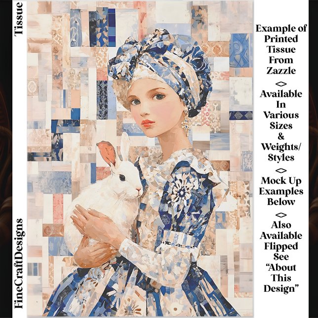 Papel De Seda Menina com Coelho Branco, Decoupagem Remendado EB9 (Criador carregado)