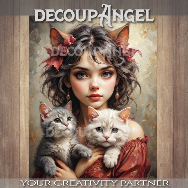 Papel De Seda Menina com Desligamento de Gatos (Criador carregado)