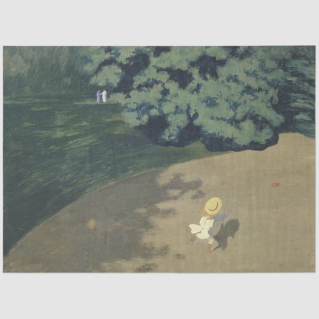 Papel De Seda Menina correndo atrás de uma bola vermelha (infânc (Frente )