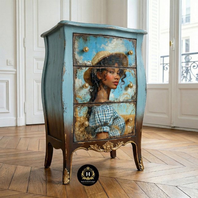 Papel De Seda Menina da Campina de Xadrez Azul Decoupage (Criador carregado)