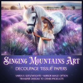 Papel De Seda Menina da Fantasia Lavanda e Cavalo em Decoupage