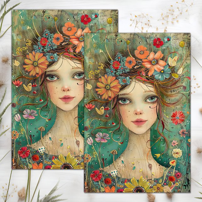 PAPEL DE SEDA MENINA DE FLOR BOHO DECOUPAGEM (BOHO FLOWER GIRL DECOUPAGE TISSUE PAPER)