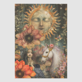 Papel De Seda Menina do Jardim Fantasia Rústica Sombria Decoupag