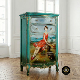 Papel De Seda Menina e Cachorro à Beira-Mar em Decoupage Vintage