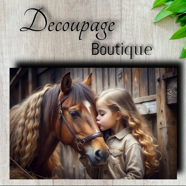 Papel De Seda Menina e Cavalo Beijo Decoupage (Girl and Horse Kiss Decoupage Tissue Paper)