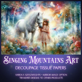 Papel De Seda Menina e Cavalo na Desnuvem de Floresta Encantada