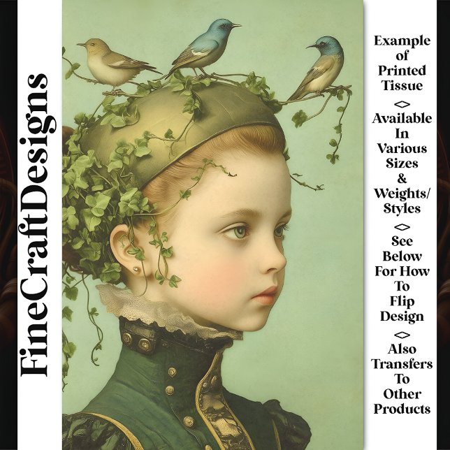 Papel De Seda Menina e Vinhas e Pássaros Vitorianos Bonitos BE1  (Criador carregado)