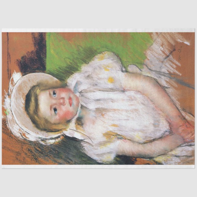 Papel De Seda Menina em um Bonnet Branco, Mary Cassatt (Frente )