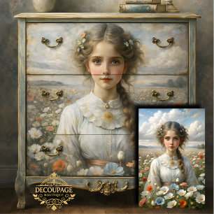 Papel De Seda Menina no Campo de Papoulas Decoupage