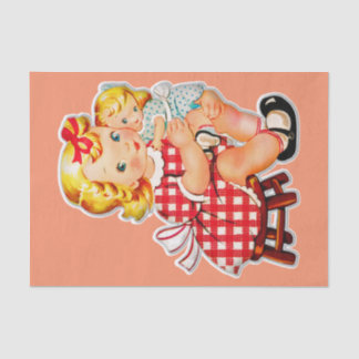 Papel De Seda Menina retrô boneca vintage criança
