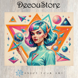 Papel De Seda Menina Retro Futurista – Decoupagem de Retrato Pop