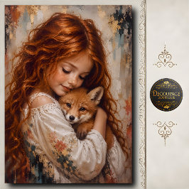 Papel De Seda Menina Ruiva Bebê Raposa Decoupage