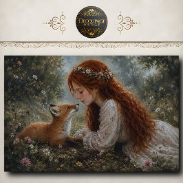 Papel De Seda Menina ruiva Fox Meadow Decoupage