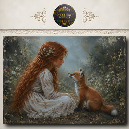 Papel De Seda Menina Ruiva Raposa Flor Silvestre Decoupage