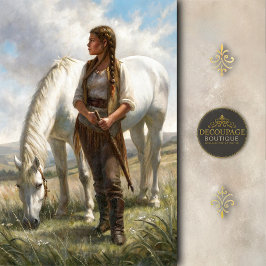 Papel De Seda Menina Trançada com Decoupage de Prado de Cavalo B