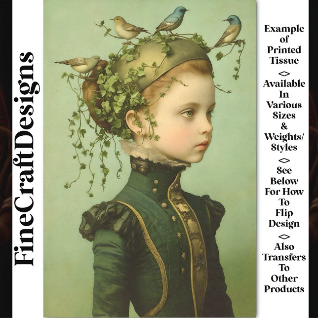 Papel De Seda Menina Vitoriana Fofa & Folhas & Pássaros BD9 Deco (Criador carregado)