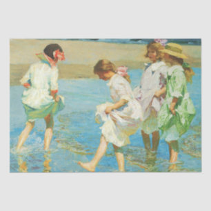 Papel De Seda Meninas andando na água na praia