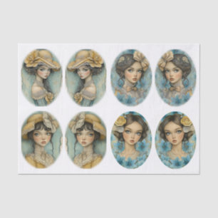Papel De Seda Meninas Elegantes Grunge Flores Azul Turquesa Amar