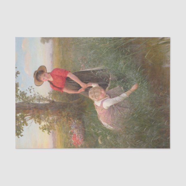 Papel De Seda Meninas Jovens Escolhendo Flores (Frente )