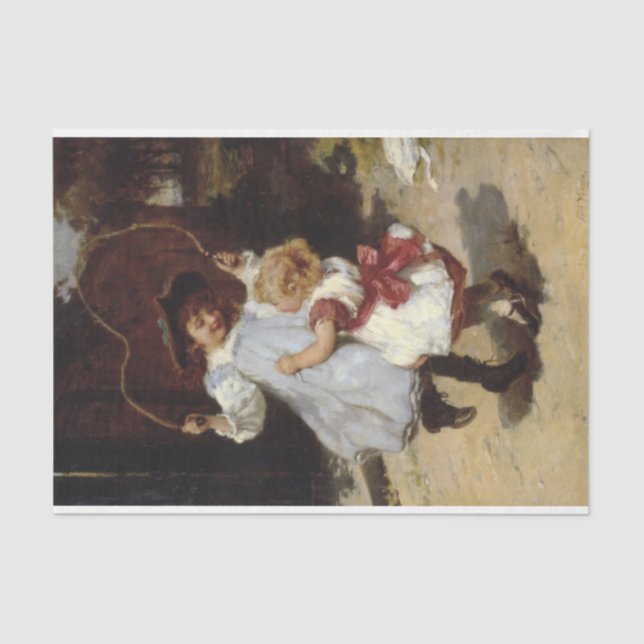 Papel De Seda Meninas pulando com corda pulando (Frente )